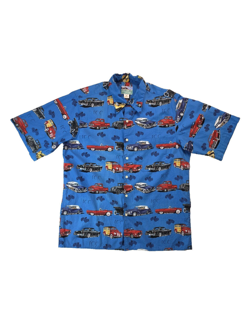 Reyn Spooner Vintage Classic Cars Corvette F-100 Graphic Hawaiian Shirt Mens M